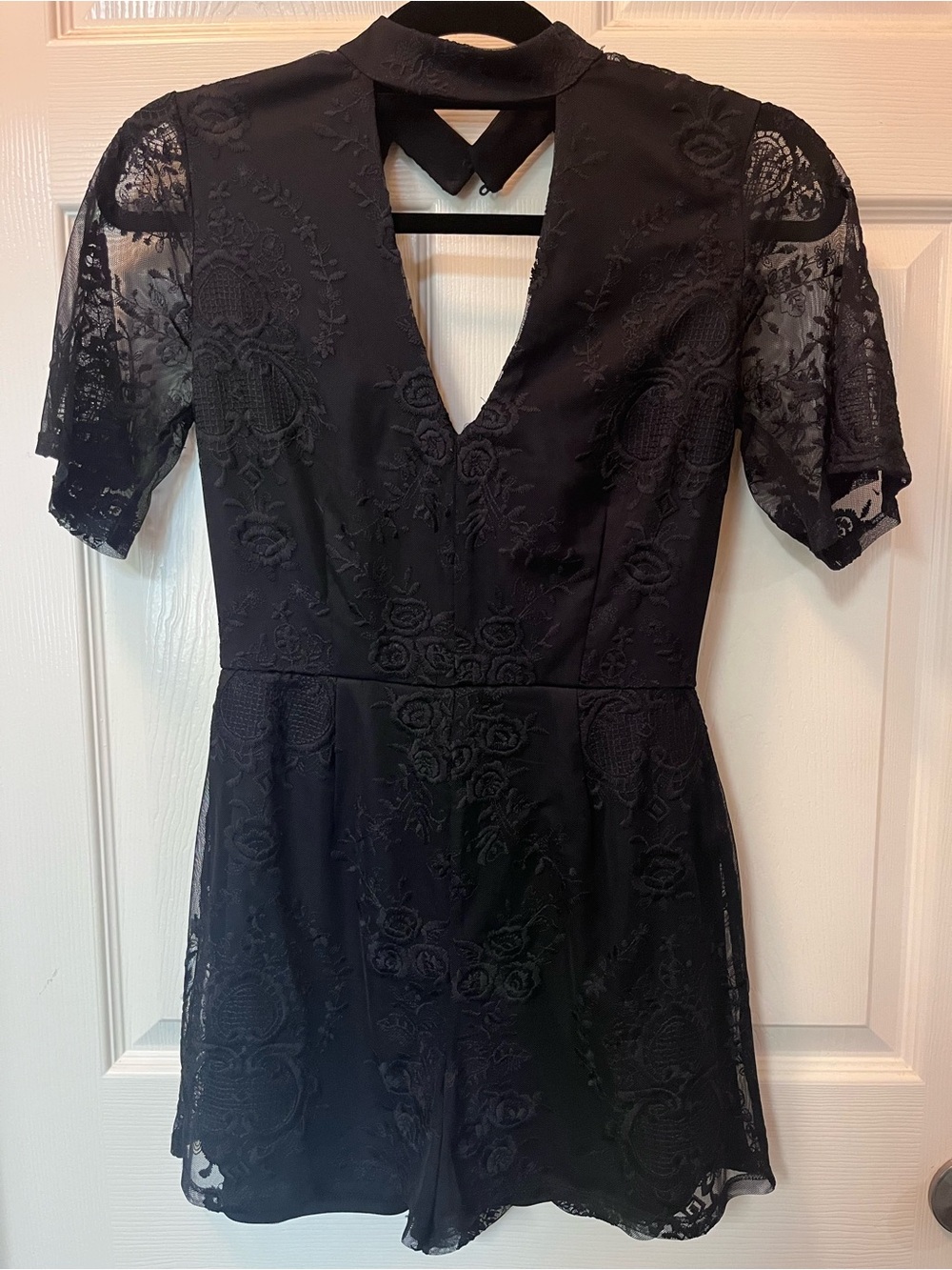 Socialite Black Lace V-Neck Short-Sleeve Romper